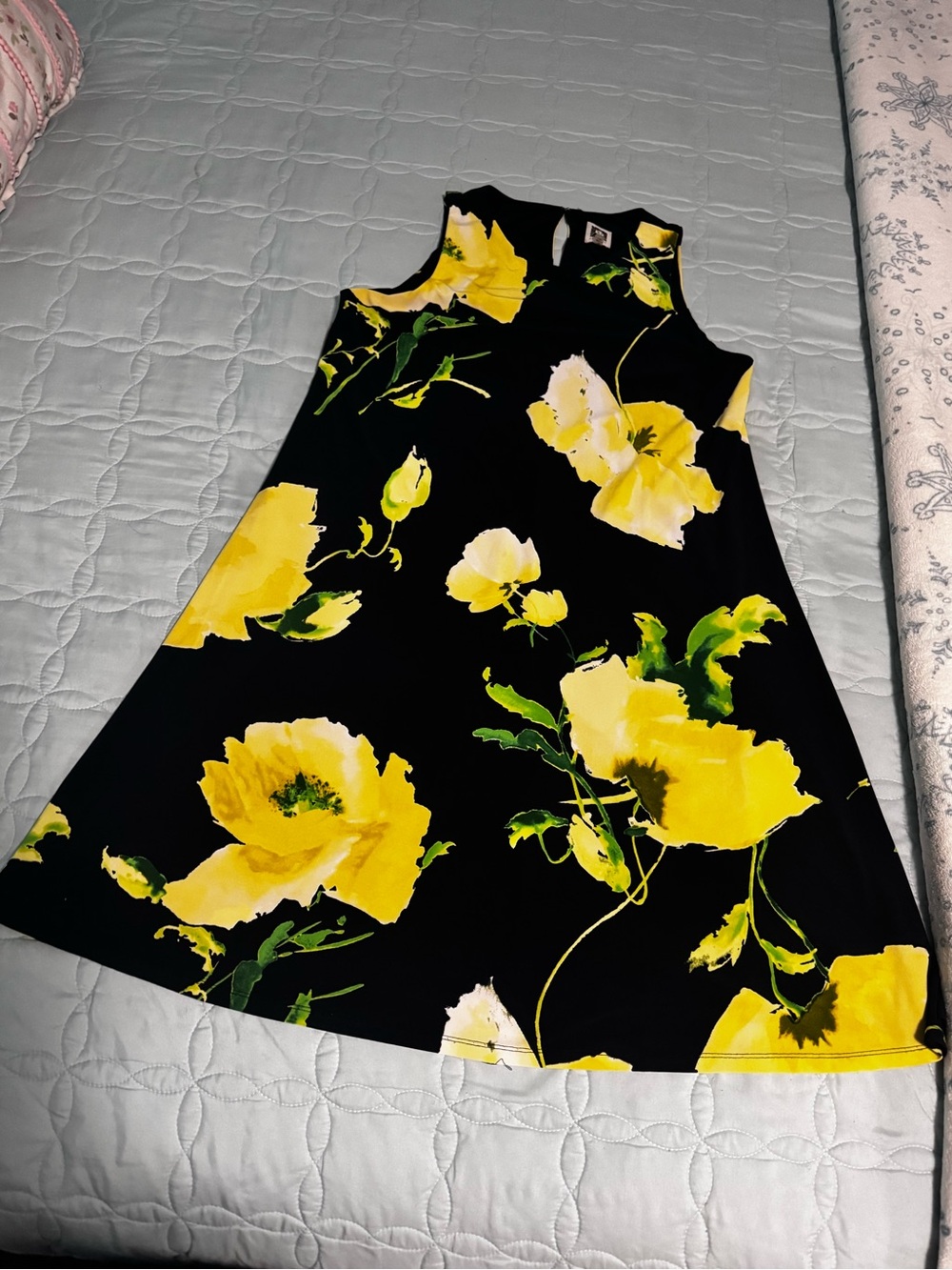 Anne Klein Black Dress with Yellow and Green Floral Accents